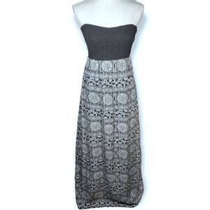 BLACK & CREAM/WHITE STRAPLESS CUTOUT MAXI DRESS SZ.S EUC